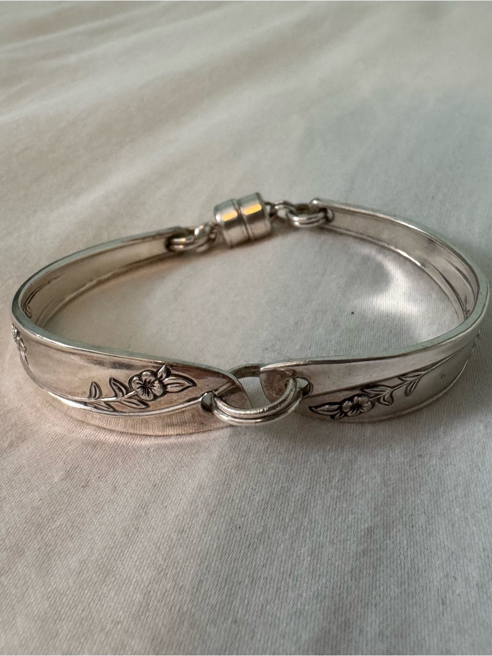 Sterling Silver Floral Spoon Bracelet - Silver